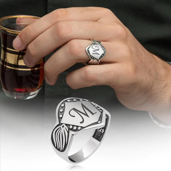 Kişiye Özel Harfli 925 Gümüş Erkek Yüzük - Resim 9