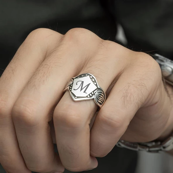Kişiye Özel Harfli 925 Gümüş Erkek Yüzük - Resim 8