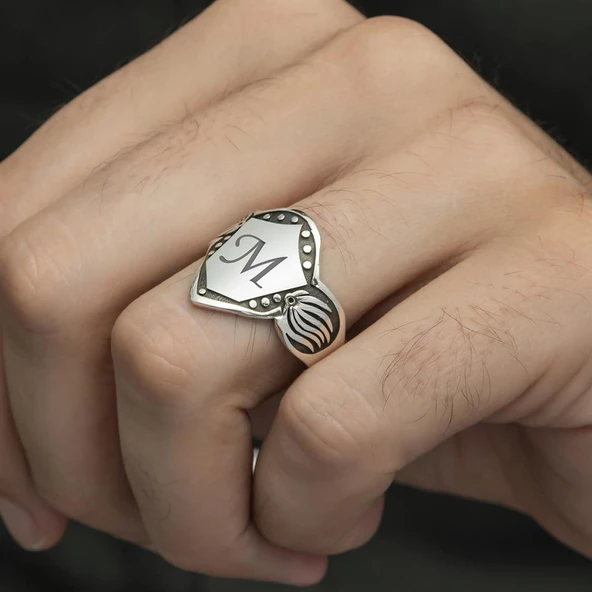 Kişiye Özel Harfli 925 Gümüş Erkek Yüzük - Resim 10