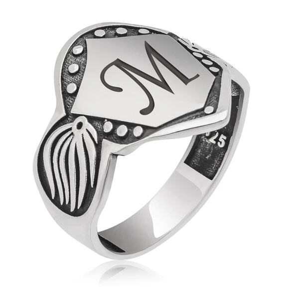 Kişiye Özel Harfli 925 Gümüş Erkek Yüzük - Resim 6