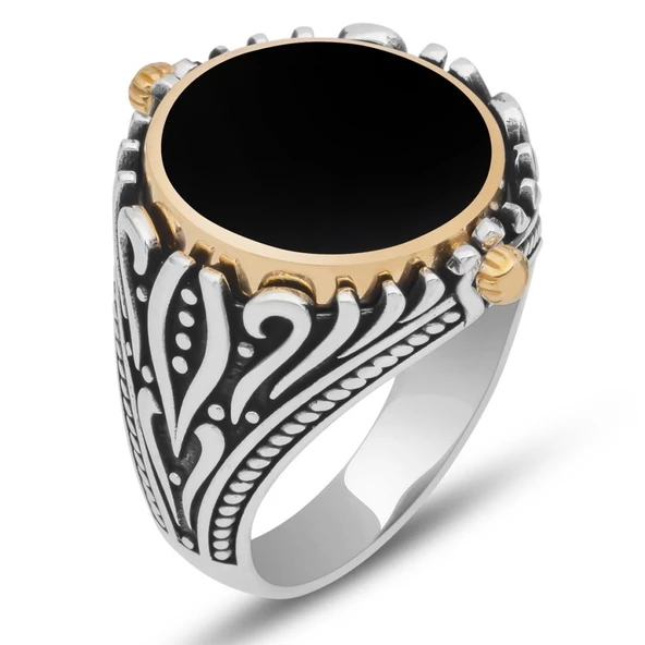 Çift Taraflı Ayyıldız Vatan Yazılı 925 Gümüş Erkek Yüzük - Resim 2