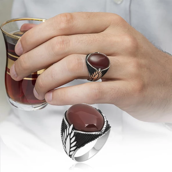 Oval Akik Taşlı 925 Gümüş Erkek Yüzük