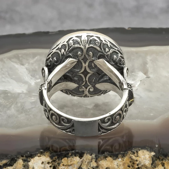 Mührü Süleyman İşleme 925 Gümüş Erkek Yüzük - Resim 8