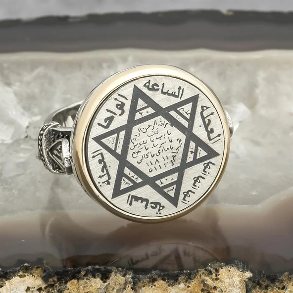 Mührü Süleyman İşleme 925 Gümüş Erkek Yüzük - Resim 7