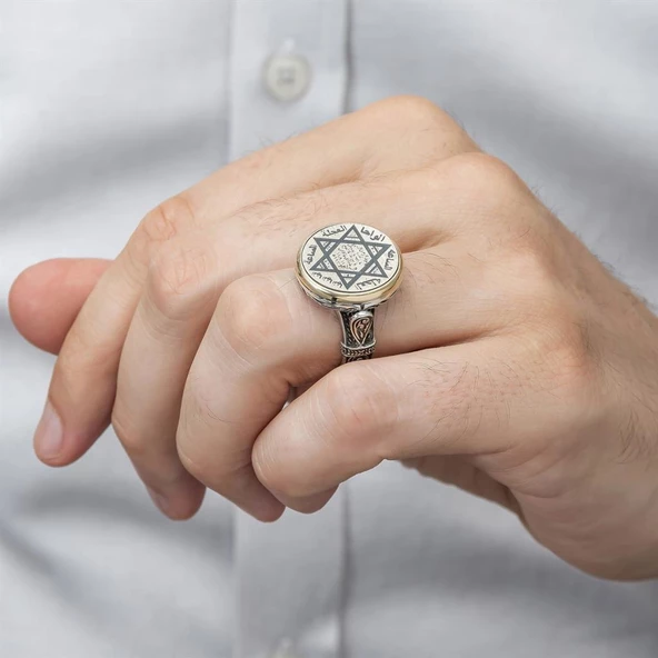 Mührü Süleyman İşleme 925 Gümüş Erkek Yüzük - Resim 11