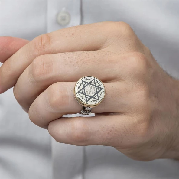 Mührü Süleyman İşleme 925 Gümüş Erkek Yüzük - Resim 4