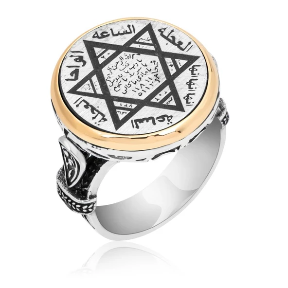 Mührü Süleyman İşleme 925 Gümüş Erkek Yüzük - Resim 10