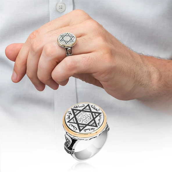 Mührü Süleyman İşleme 925 Gümüş Erkek Yüzük - Resim 9