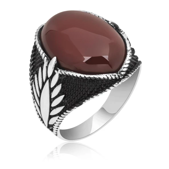 Oval Akik Taşlı 925 Gümüş Erkek Yüzük - 12