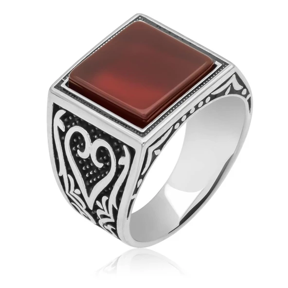 Kare Akik Taşlı 925 Gümüş Erkek Yüzük - 6