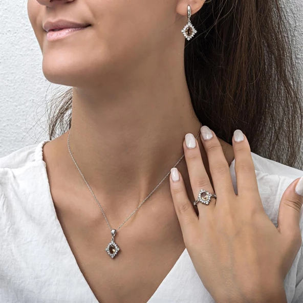 Zultanit Taşlı Baget Gümüş Bayan Takı Seti - Resim 12