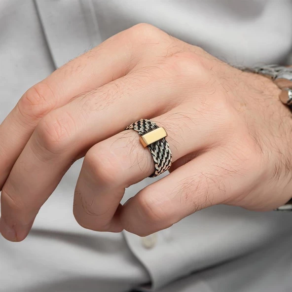 Burgulu Zincir Model 925 Ayar Gümüş Erkek Yüzük - 7