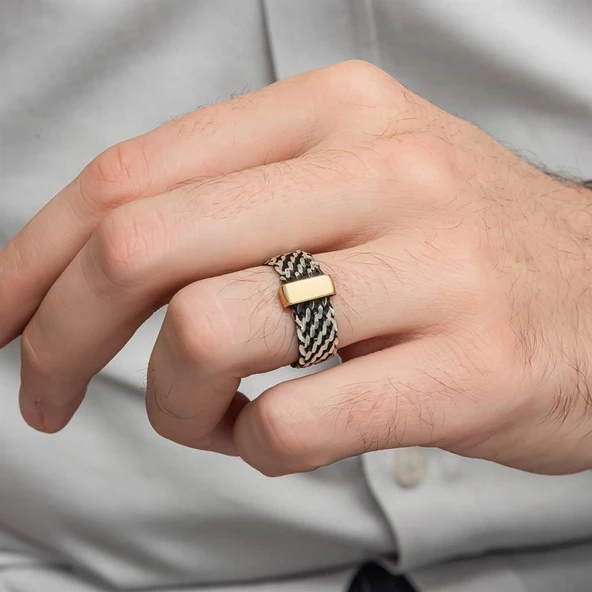 Burgulu Zincir Model 925 Ayar Gümüş Erkek Yüzük - 8