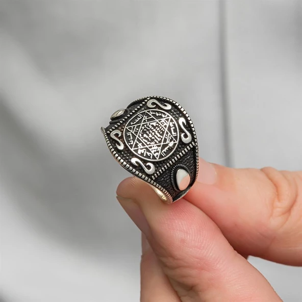 Mührü Süleyman İşleme 925 Gümüş Erkek Yüzük - 4