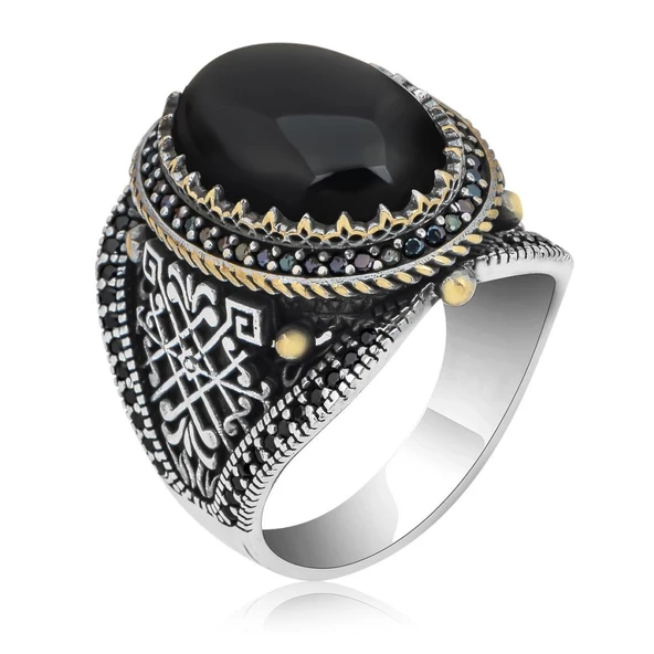 Oval Oniks Taşlı 925 Gümüş Erkek Yüzük - 10