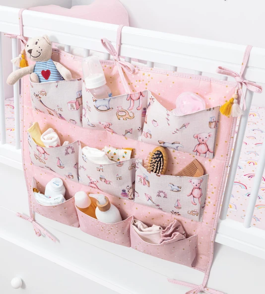 Buti Baby Beşik Kenarı Düzenleyici Organizer Oyuncak Kutusu 9 Gözlü Pembe 104287 - 3