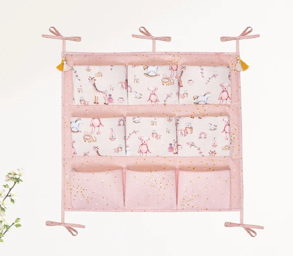 Buti Baby Beşik Kenarı Düzenleyici Organizer Oyuncak Kutusu 9 Gözlü Pembe 104287 - 2