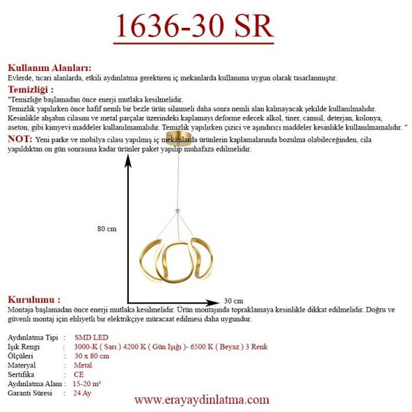 Eray Aydınlatma 1666-30 Sarı Led Avize - 3