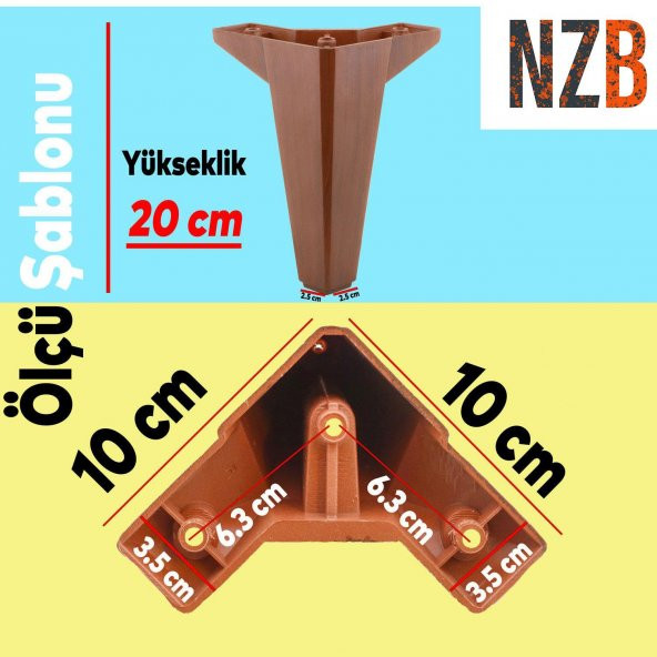 Lüks Mobilya Kanepe Sehpa TV Ünitesi Koltuk Ayağı 20 cm Ahşap Desenli Kahverengi Baza Ayak - Resim 3