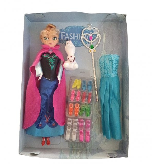 Karlar Ülkesi Anna  Hareketli Şarkı Söyleyen Yedek Elsa elbiseli Bebek Toplam 20 Parça Eşyalı ürün görseli