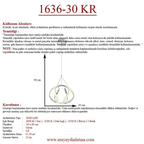 Eray Aydınlatma 1666-30 Krom Led Avize - 4