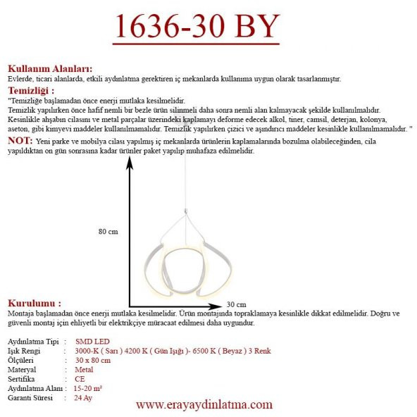 Eray Aydınlatma 1666-1 B Led Tekli Beyaz Avize - Resim 4
