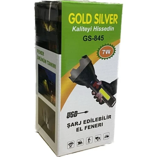 GOLD SİLVER GS-845 USB GİRİŞLİ 7W- UZUN MENZİLLİ - USB ŞARJLI FLAŞÖRLÜ EL FENERİ - 4