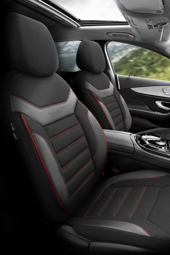 Otom Individual Design Ortopedik Özel Tasarım Oto Koltuk Kılıfı Tam Set - Siyah-Kırmızı