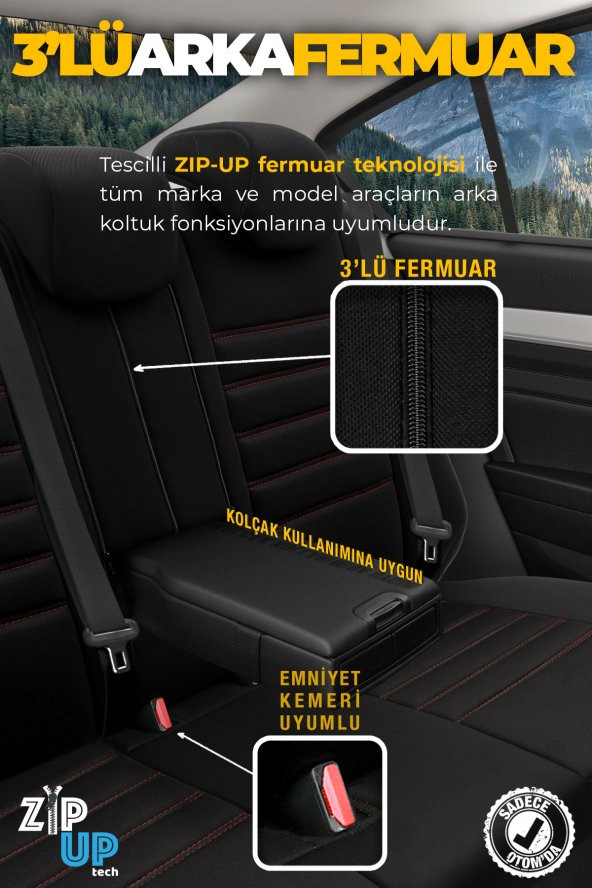 Otom Individual Design Ortopedik Özel Tasarım Oto Koltuk Kılıfı Tam Set - Siyah-Kırmızı - 4