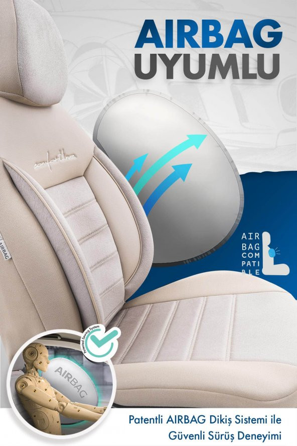 Otom Ekstra Destekli Premium Oto Koltuk Kılıfı - Comfortline Design Bej - 3