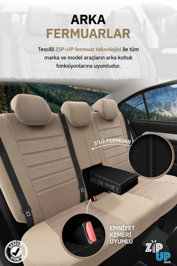 Otom Ekstra Destekli Premium Oto Koltuk Kılıfı - Comfortline Design Bej - 4