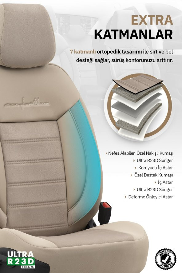 Otom Ekstra Destekli Premium Oto Koltuk Kılıfı - Comfortline Design Bej - 5