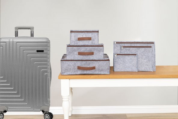 Derili Lüks Keçe 6 lı Bavul Organizer Seyahat Çantası 104522 GRİ