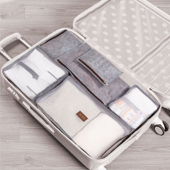 Derili Lüks Keçe 6 lı Bavul Organizer Seyahat Çantası 104522 GRİ - 2