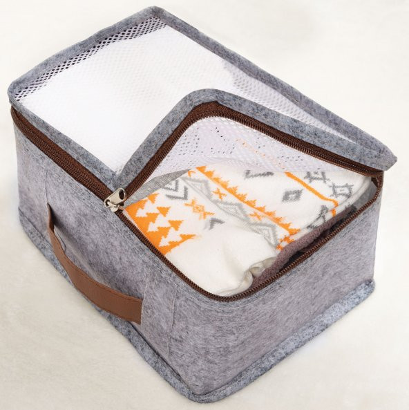 Derili Lüks Keçe 6 lı Bavul Organizer Seyahat Çantası 104522 GRİ - 3