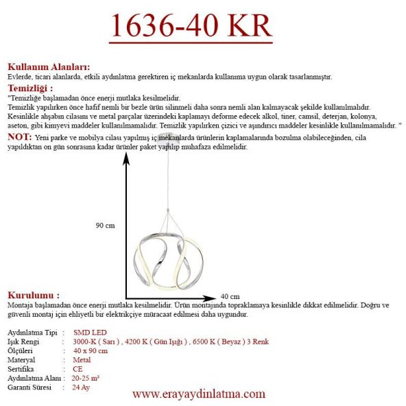 Eray Aydınlatma 1666-40 Krom Led Avize - 3