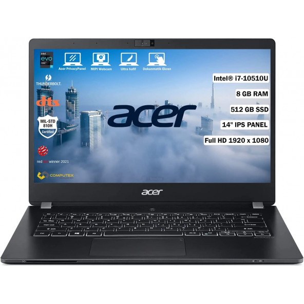 Acer TravelMate P6 TMP614-51T Intel Core i7 10510U 8GB 512GB SSD Freedos 14" FHD Dokunmatik Ekran NX.VMREY.001