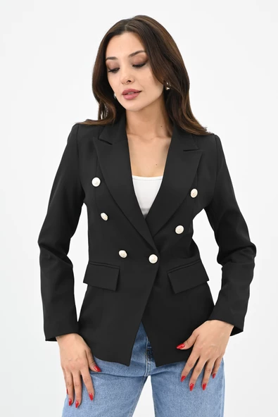 Kadın Gold Düğme Detaylı Blazer Ceket 0109-23