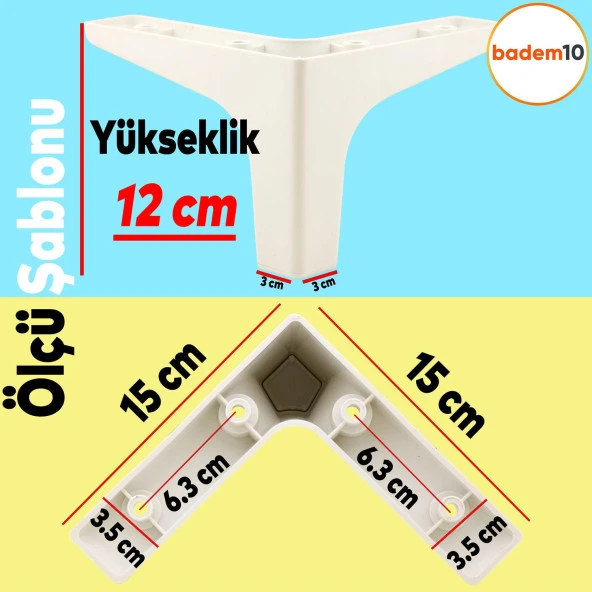 Sedef Lüks Mobilya Kanepe Sehpa Tv Ünitesi Koltuk Ayağı 12 Cm Beyaz Baza Ayakları - 4
