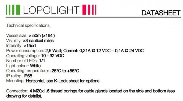 Lopolight 300-105ST-B Navigasyon Işığı 50m - 3nm - 8