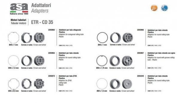 Asa ETR - CD 35 Tubular Motor Adaptör ve Braket 35 Parça