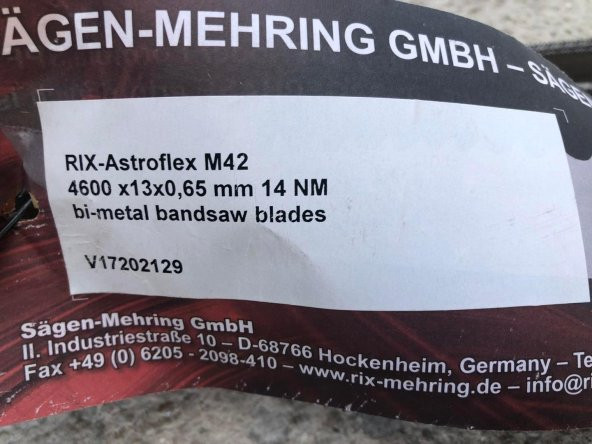 Sagen RIX-Astroflex M42 Bi-Metal Şerit Testere Bıçağı 4600x13x0,65mm 14NM - 6