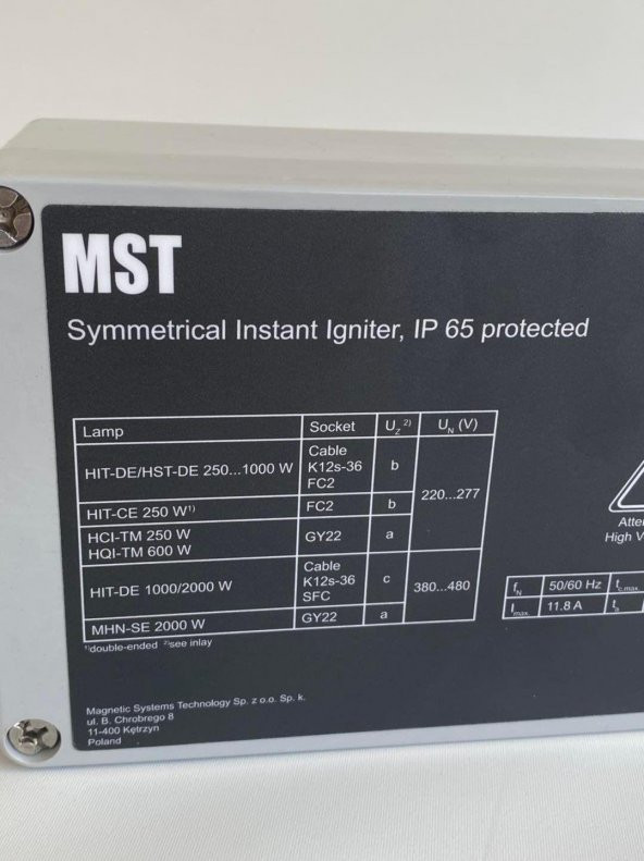 Mst Yüksek Yoğunluklu Deşarj Lambası İgnitör Ateşleyici 230/480 ZIR 2000 AS 2L - Resim 2