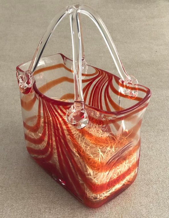 Fifth Avenue Crystal Vintage El Boyama Kırmızı Cam Vazo Çanta - 2