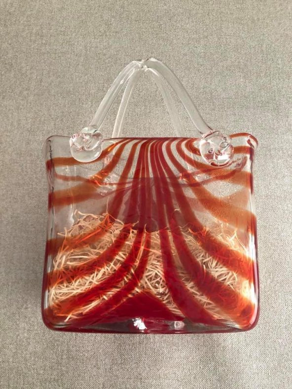 Fifth Avenue Crystal Vintage El Boyama Kırmızı Cam Vazo Çanta - 8
