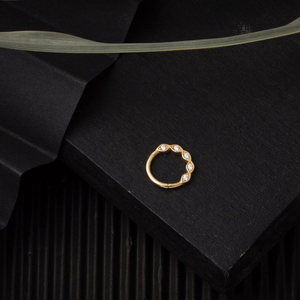 14 Ayar Altın 5 Taş Piercing Kıkırdak Küpe - 4