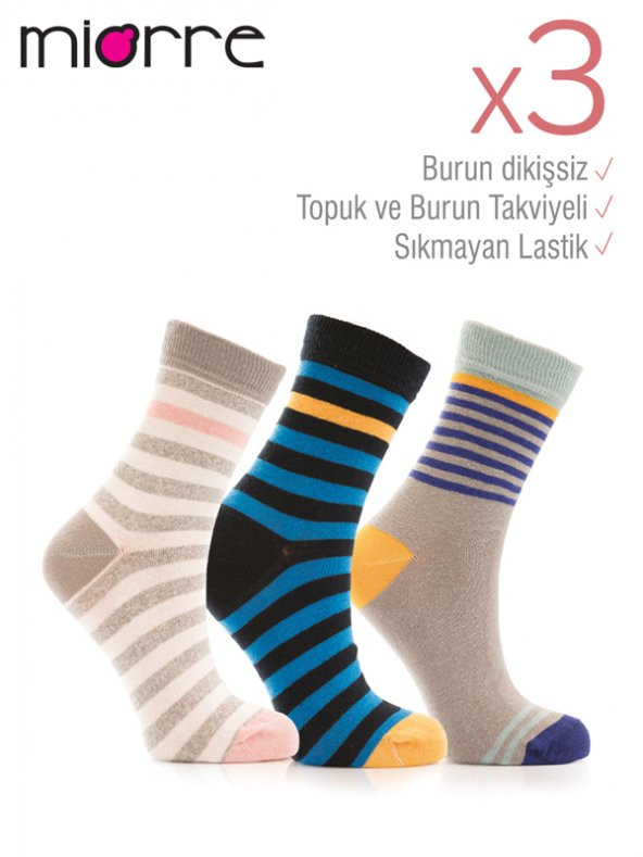 3lü Bayan Çizgili Çorap - 2