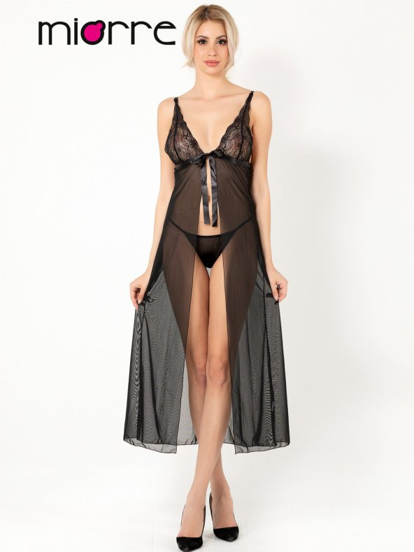 Ayarlanabilir Askılı Dantelli Transparan Gecelik Takım - Resim 2