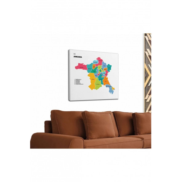 Ankara İli ve İlçeleri Haritası Dekoratif Kanvas Tablo 50 x 50 cm
