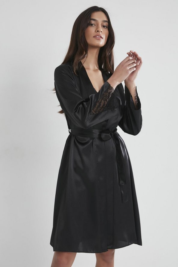 pierre cardin Saten Dantelli Gecelik Sabahlık Takım - Resim 6